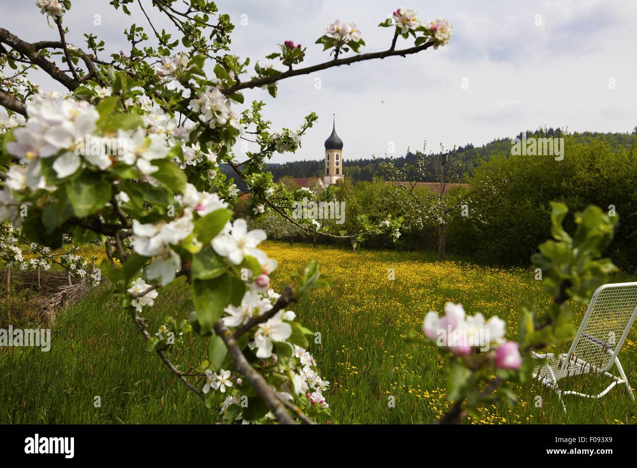 View of Oberschonenfeld Abbey and field in Augsburg, Bavaria, Germany Stock Photo