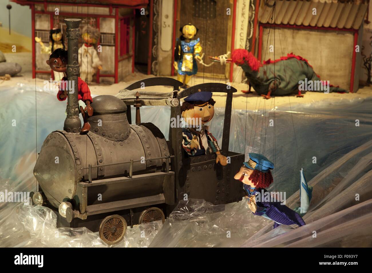 Puppet of Jim Button in engine, Augsburg, Bavaria, Germany Stock Photo