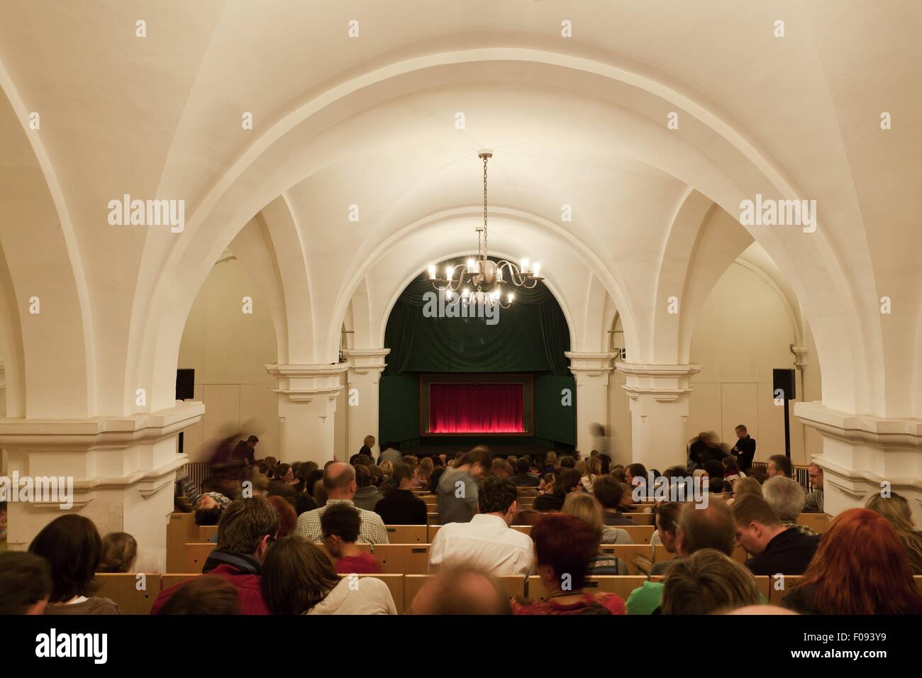 People watching puppet show in Augsburg, Bavaria, Germany Stock Photo