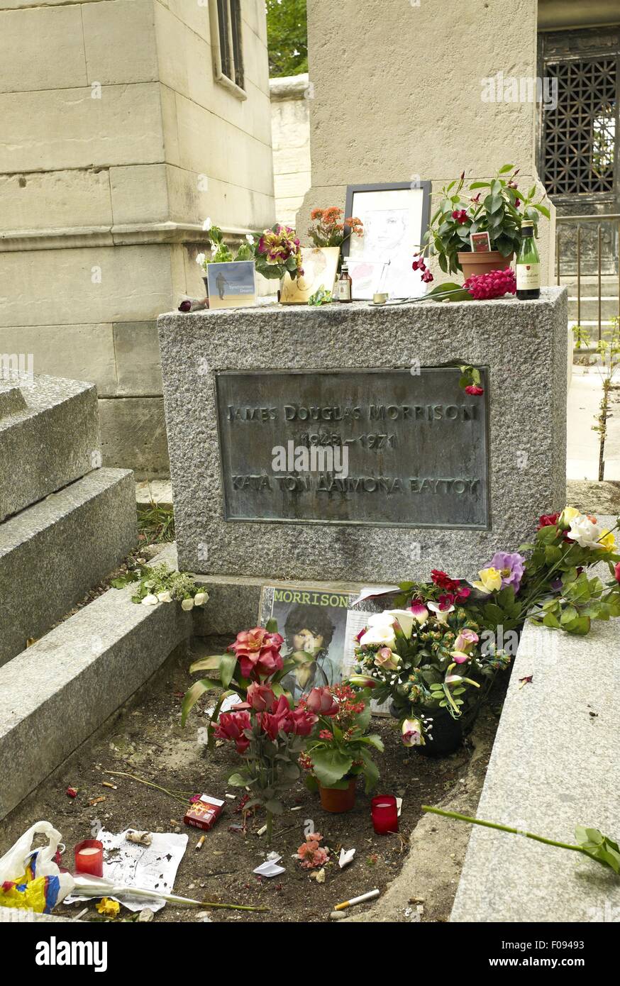Grave of James Douglas and Jim Morrison at Pere Lachaise Cemetery, Paris, France Stock Photo