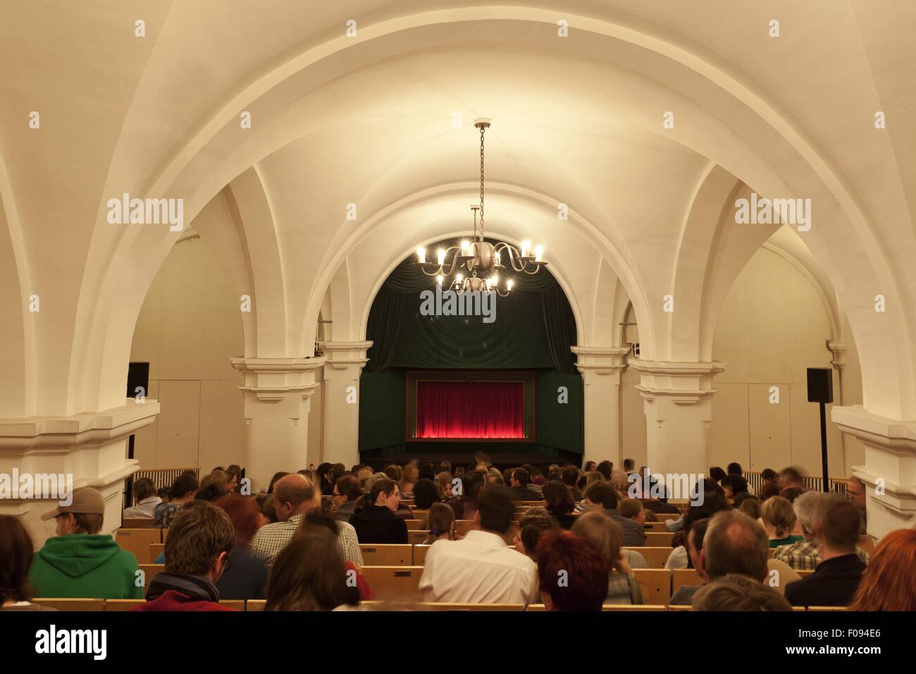 People watching puppet show in Augsburg, Bavaria, Germany Stock Photo
