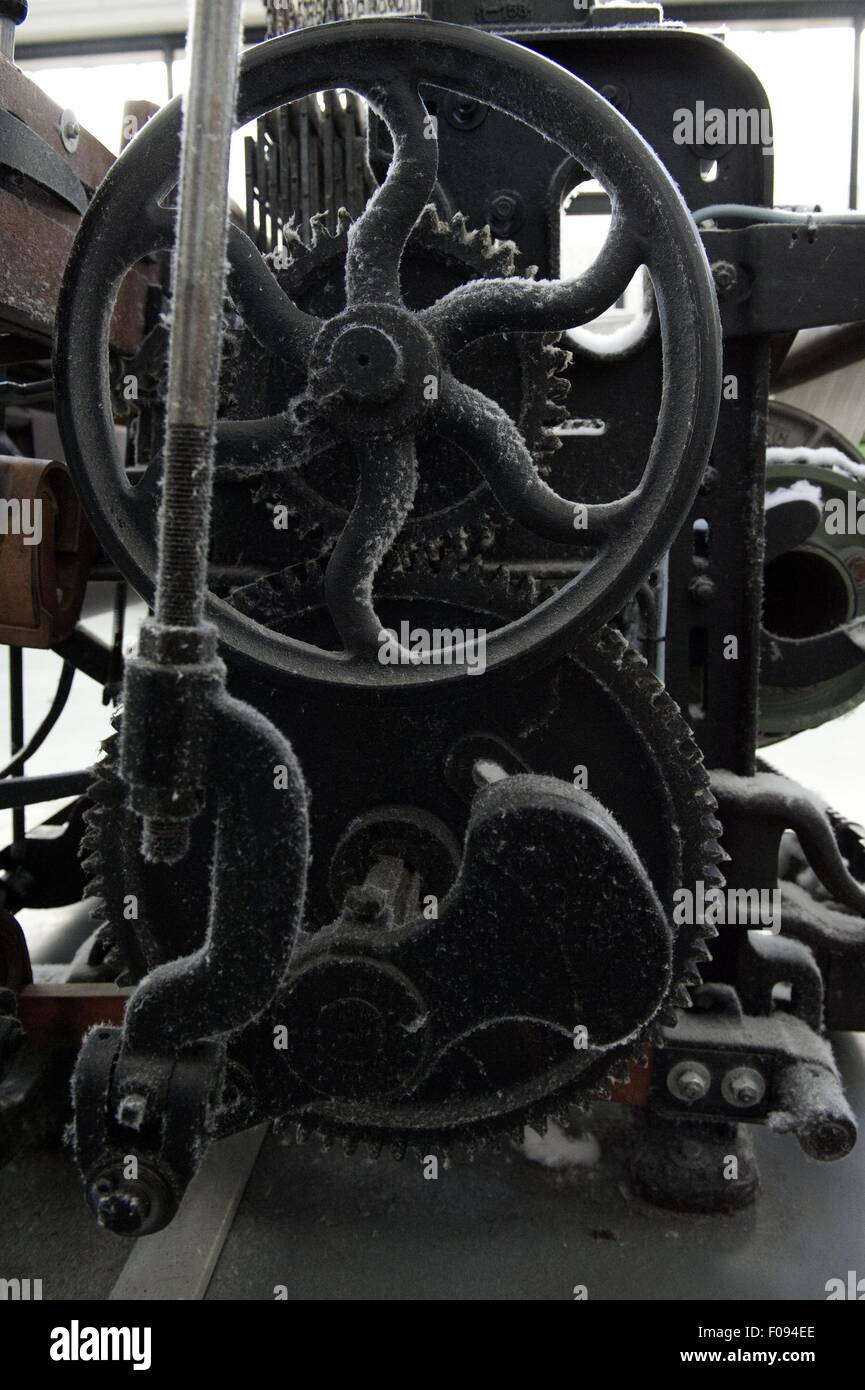 Close-up of old gears in textile and industry museum at Augsburg, Bavaria, Germany Stock Photo