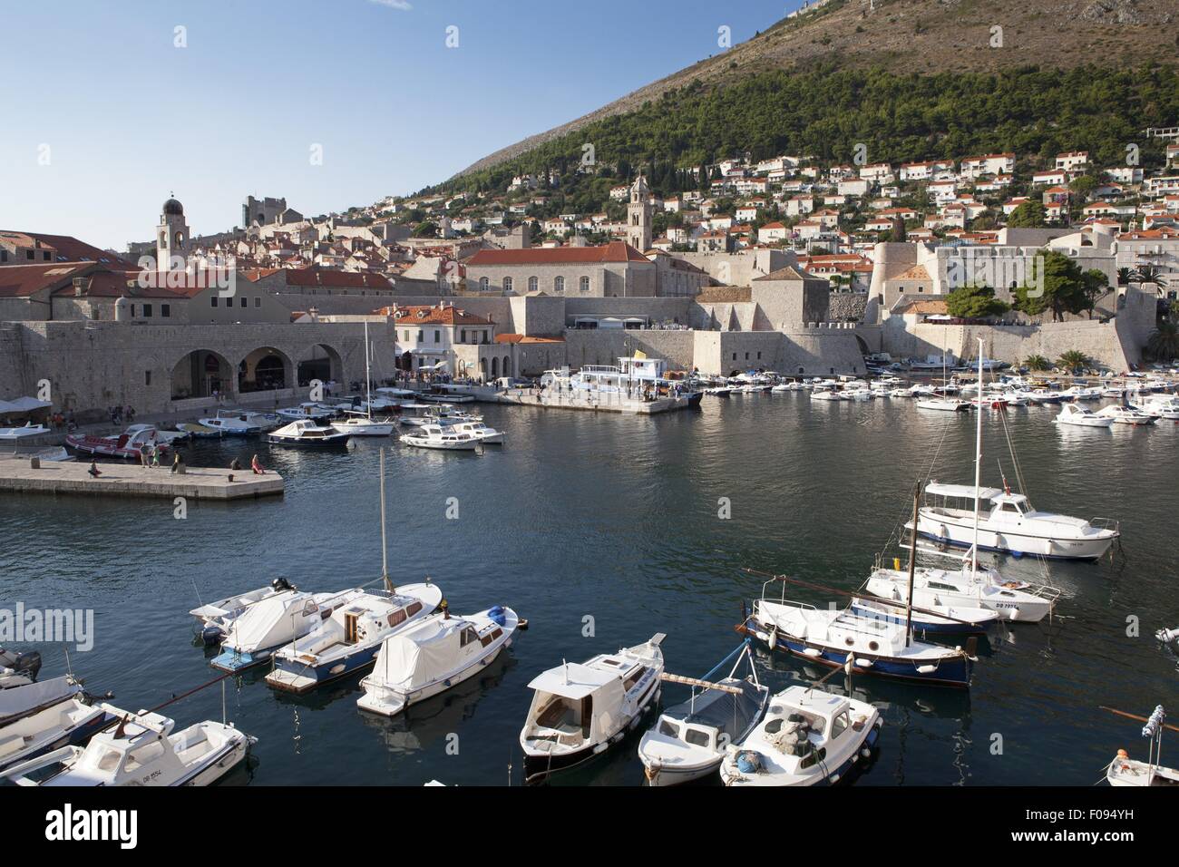 Boats and ships in the harbour in dubrovnik hires stock photography