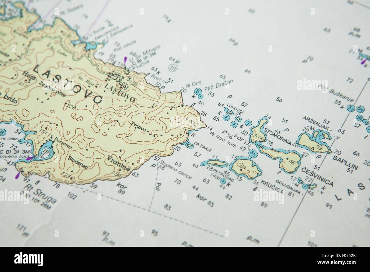 Close-up of Lastovo island map, Croatia Stock Photo