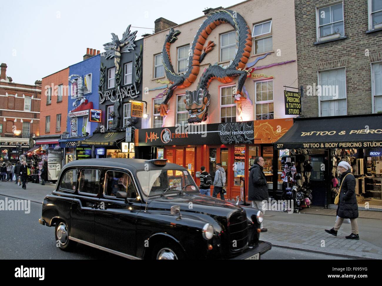 Black taxi cab on High Street, Camden Town, London, UK Stock Photo