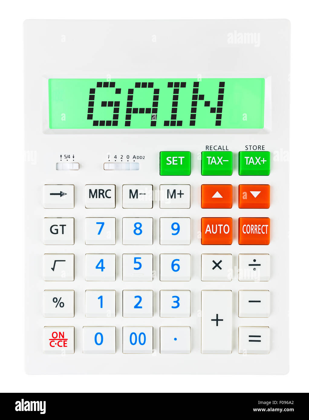 Calculator with GAIN on display on white background Stock Photo Alamy
