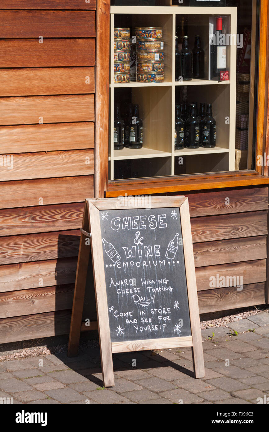 Board outside Cheese & Wine Emporium at Trentham Shopping Village Stock Photo