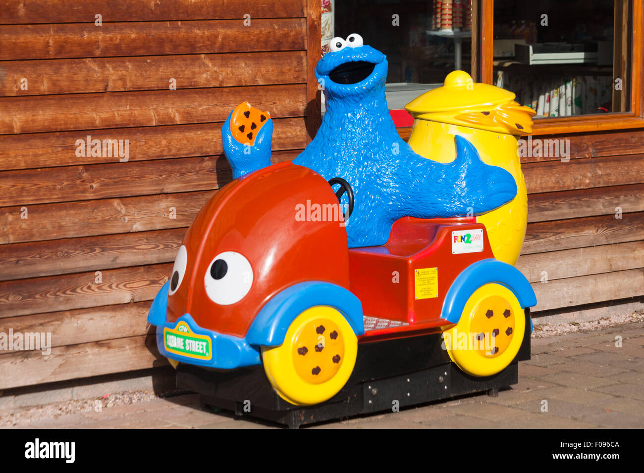 Sesame Street characters children's ride outside shop in Trentham Shopping Village Stock Photo