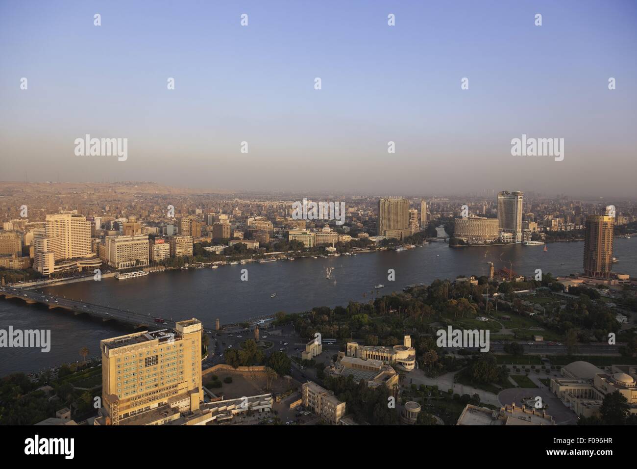 Cityscape and view of Nile river from Cairo tower, Cairo, Egypt Stock ...