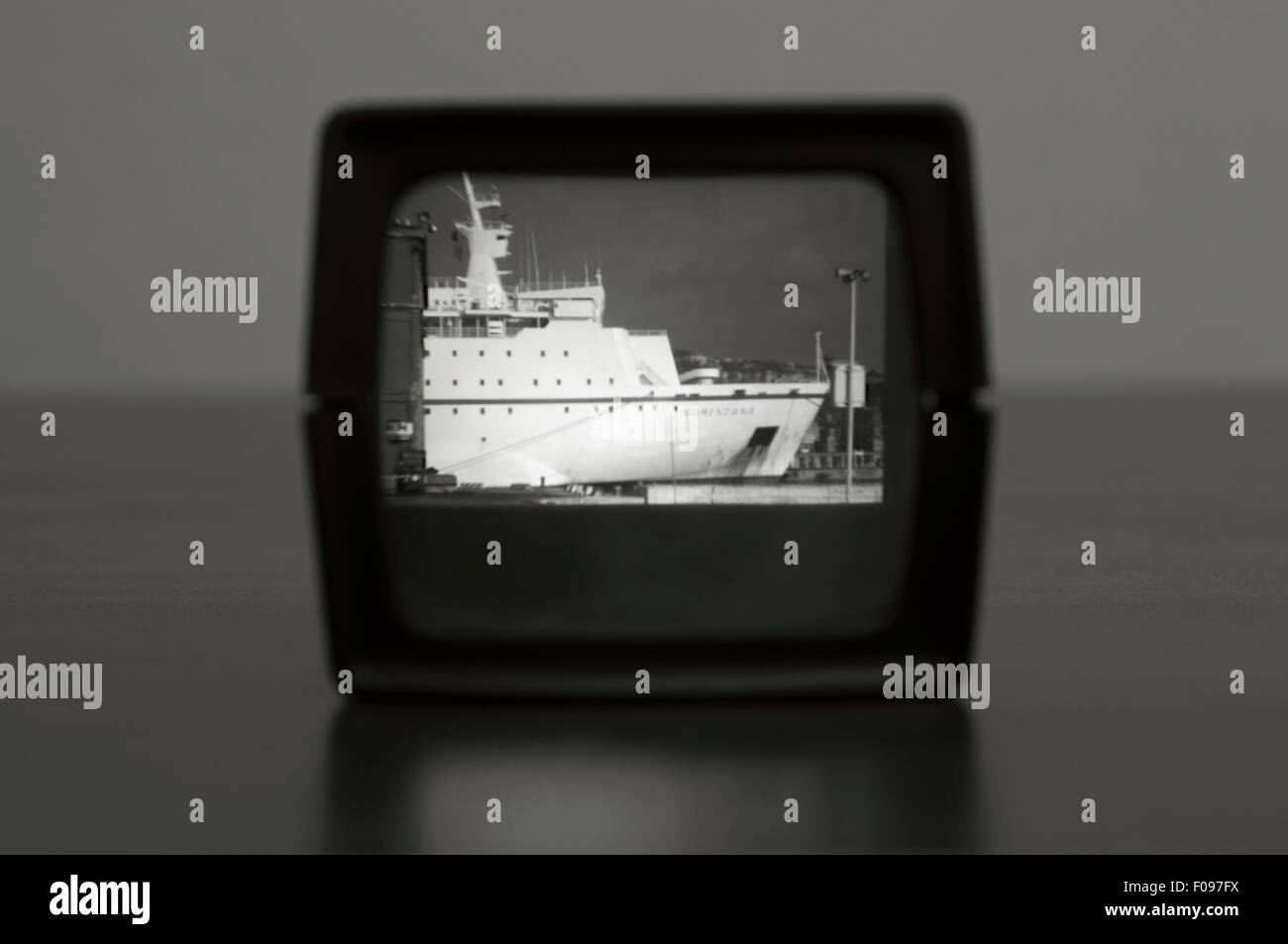 Ship on slide viewer Stock Photo