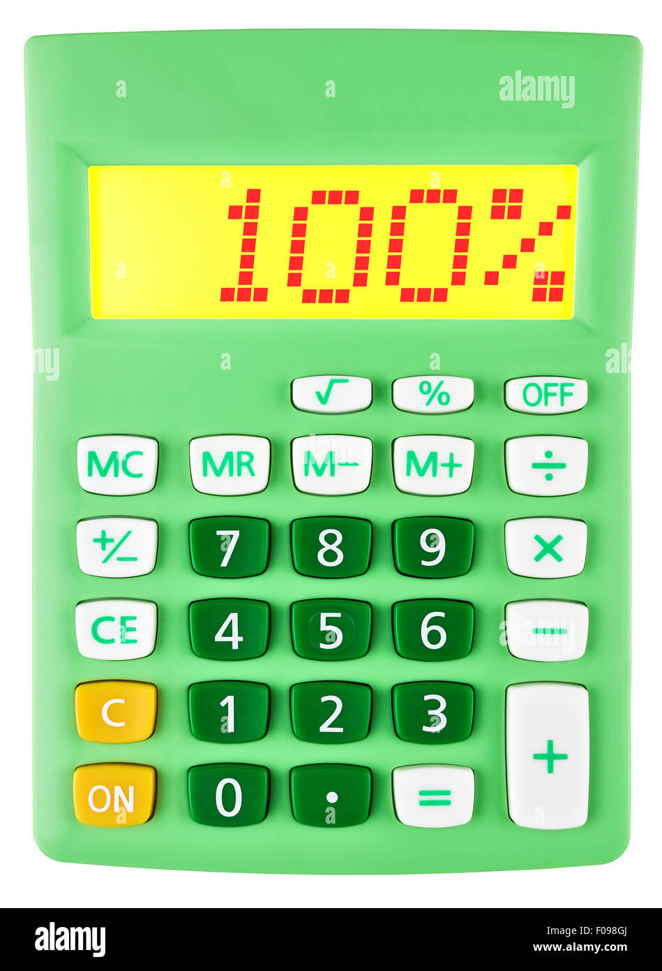 Calculator with 100 on display on white background Stock Photo Alamy