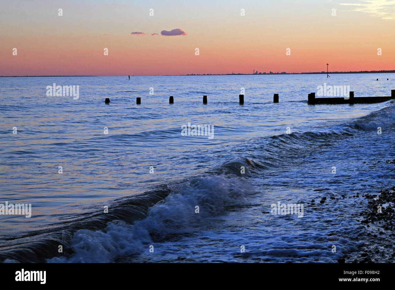 The Solent at Bracklesham Bay, West Sussex, England. Portsmouth and the