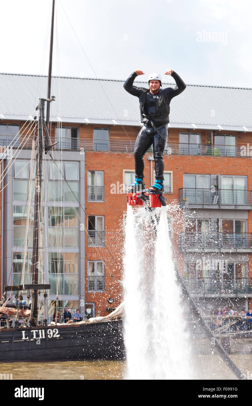 Flyboarding at the Gloucester Tall Ships Festival 2015 in Gloucester Docks UK Stock Photo