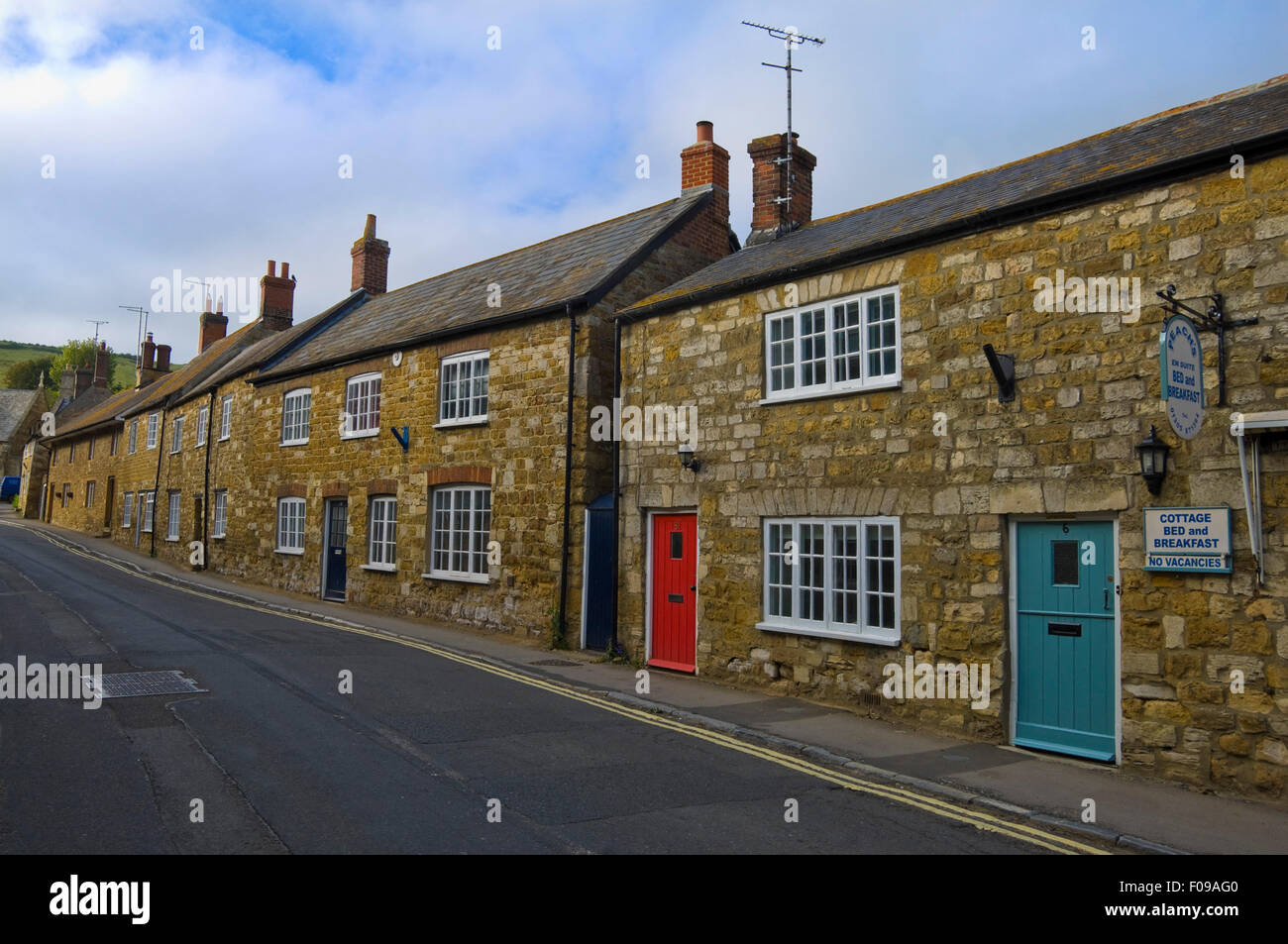 Horizontal streetview in the village of Abbotsbury, Stock Photo