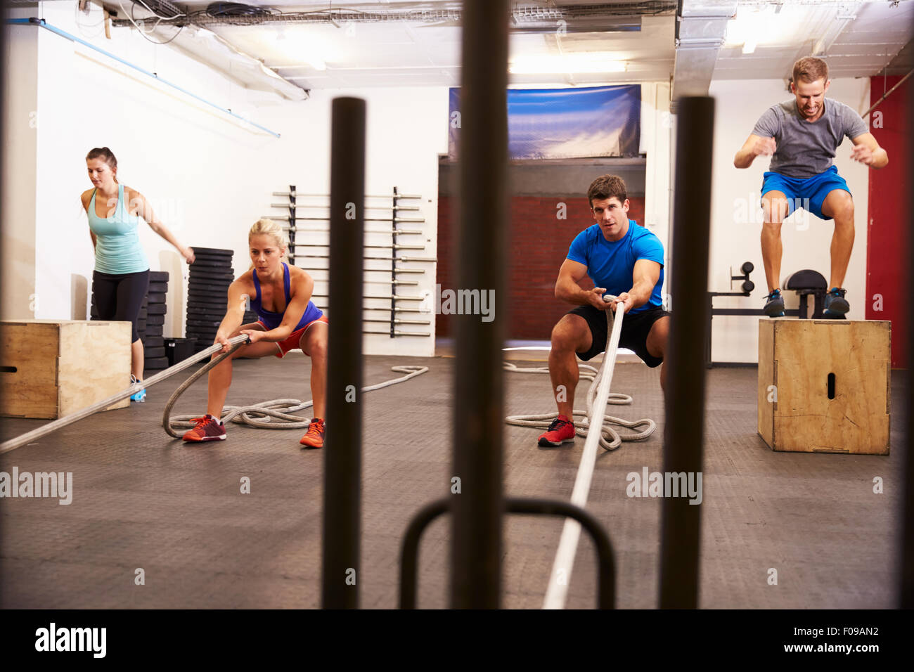 Group Of People In Gym Circuit Training Stock Photo