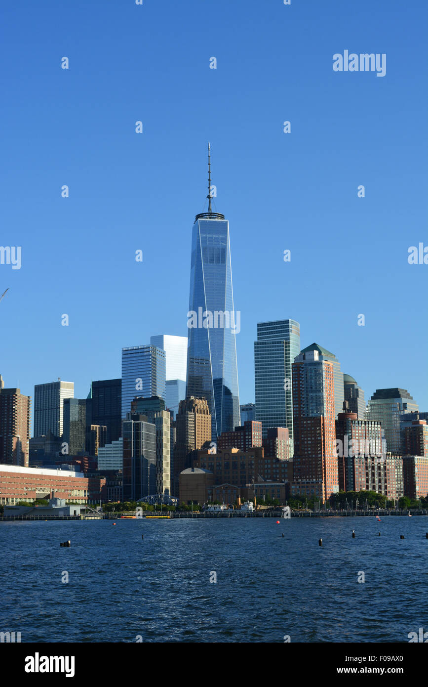 Lower Manhattan skyline along the Hudson River. Stock Photo
