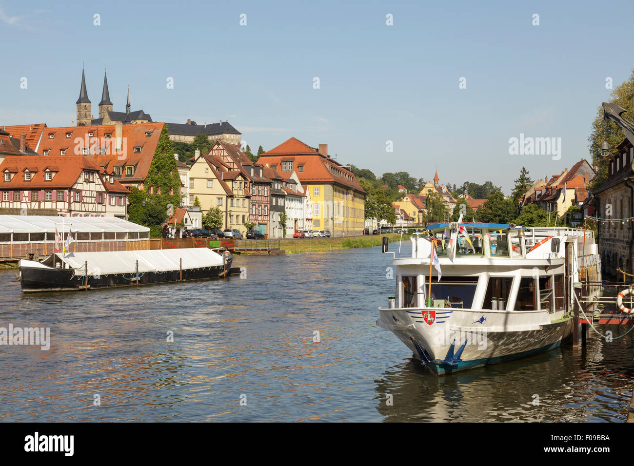 The Old Port on the Regnitz River, Bamberg, Bavaria, Germany Stock Photo