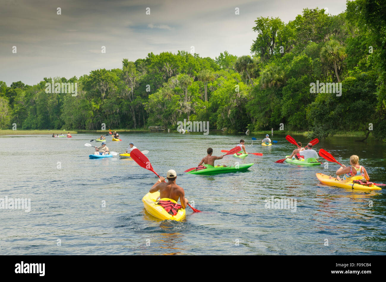 Paddlers on the Rainbow River spring run, Dunnellon Florida. Stock Photo
