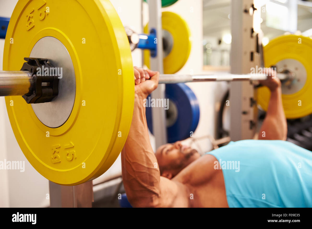 Man Gym Bench Weights Not Woman Stock Photos Man Gym Bench