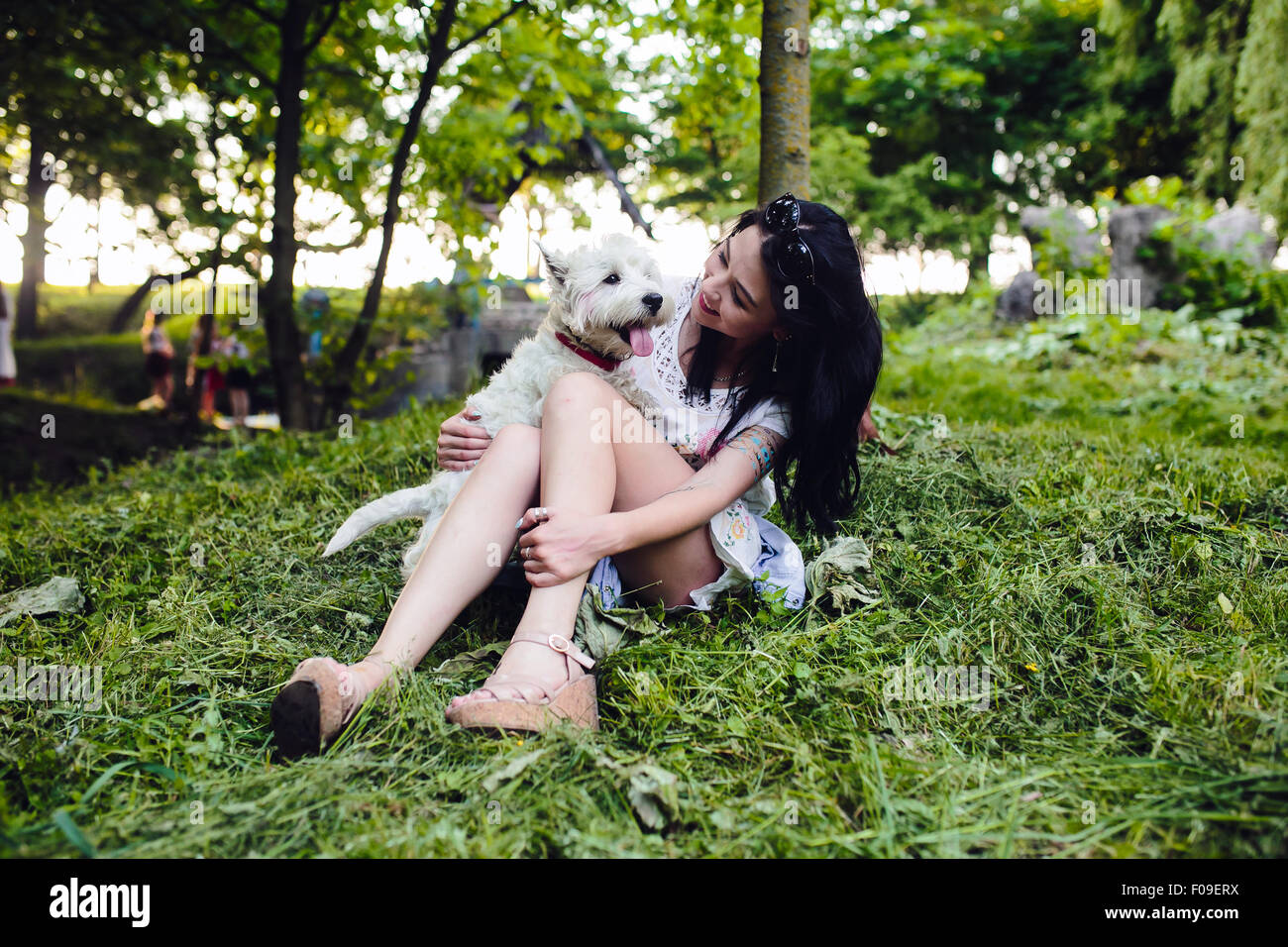 girl with her dog Stock Photo