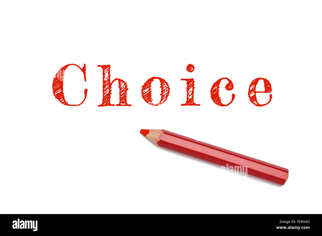 Choice text outline draw red pencil isolated on white background. Concept business, choice, decision, vision. Stock Photo