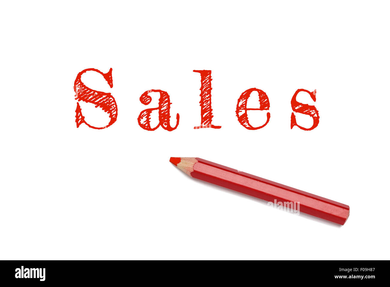 Sales sketch text written red pencil white background. Business concept sales and revenue. Stock Photo