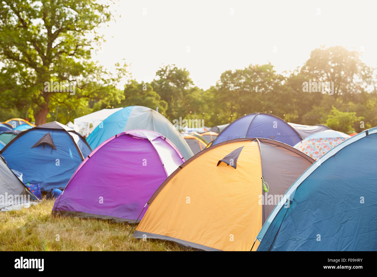 Tents at a music festival campsite Stock Photo