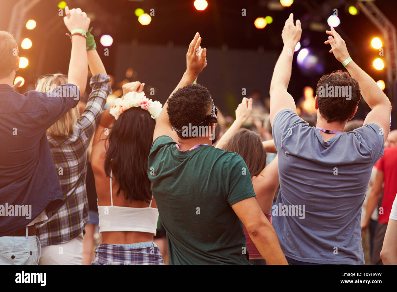Back view of audience at a music festival Stock Photo