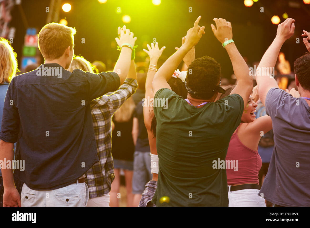 Back view of audience at a music festival Stock Photo