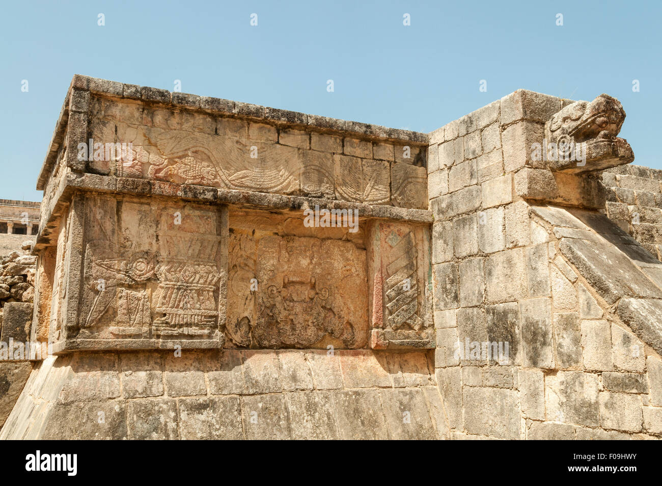 Bas Reliefs on Plataforma de Venus, Chichen Itza, Mexico Stock Photo