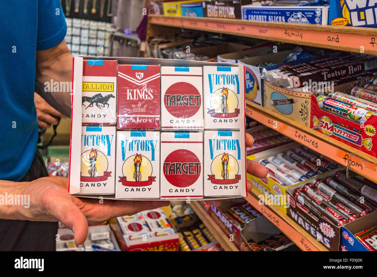 Candy cigarettes, once coveted by children before the 1960s, sold at Dick's 5 & 10, an 'old time' dime store in Branson, MO Stock Photo