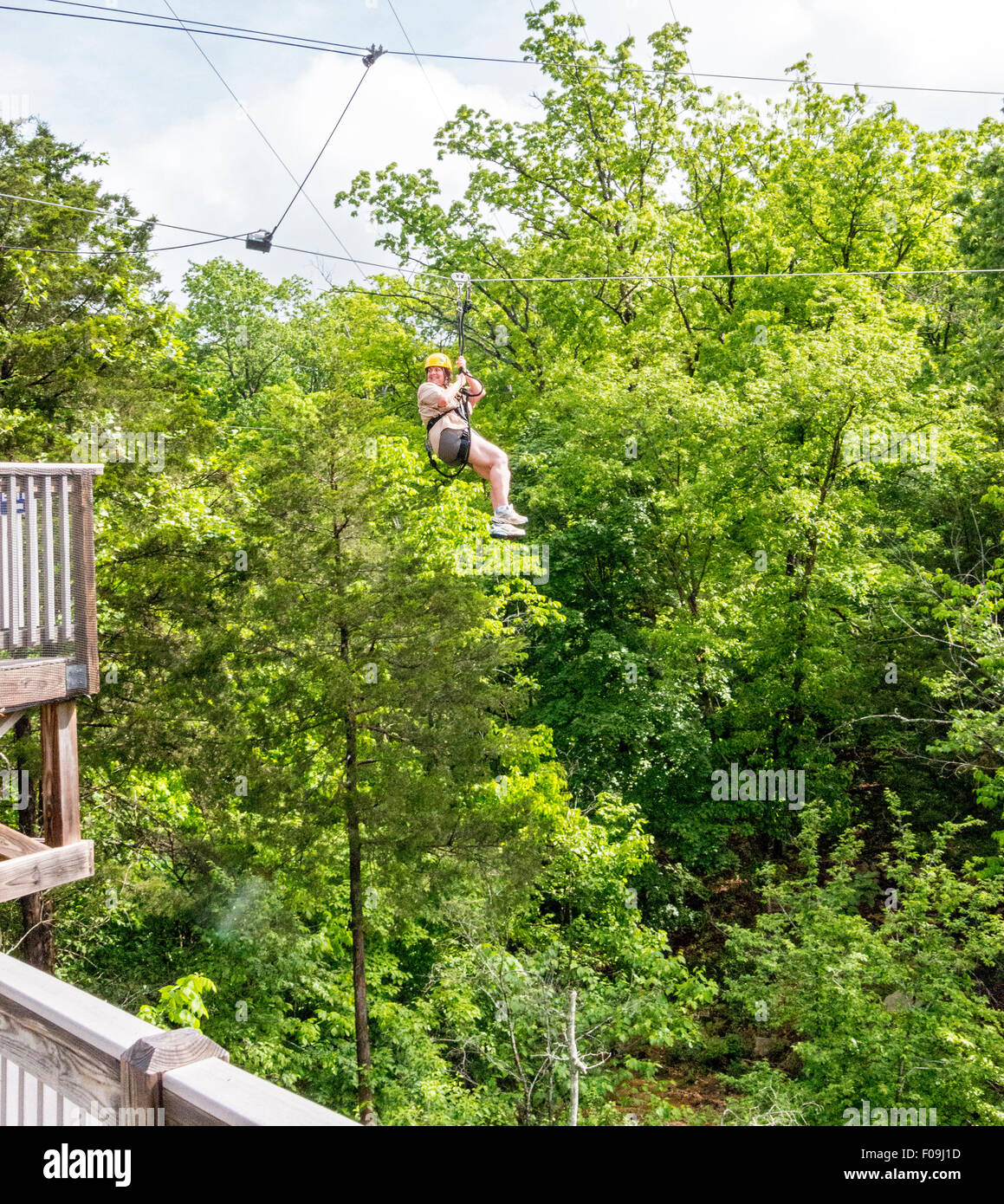 Zipline adventure at Branson Zipline Canopy Tours in Branson, MO Stock