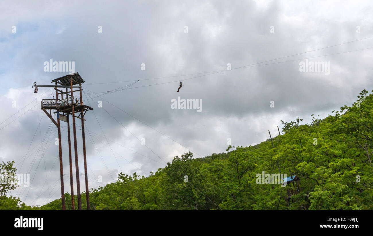 Zipline adventure at Branson Zipline Canopy Tours in Branson, MO Stock