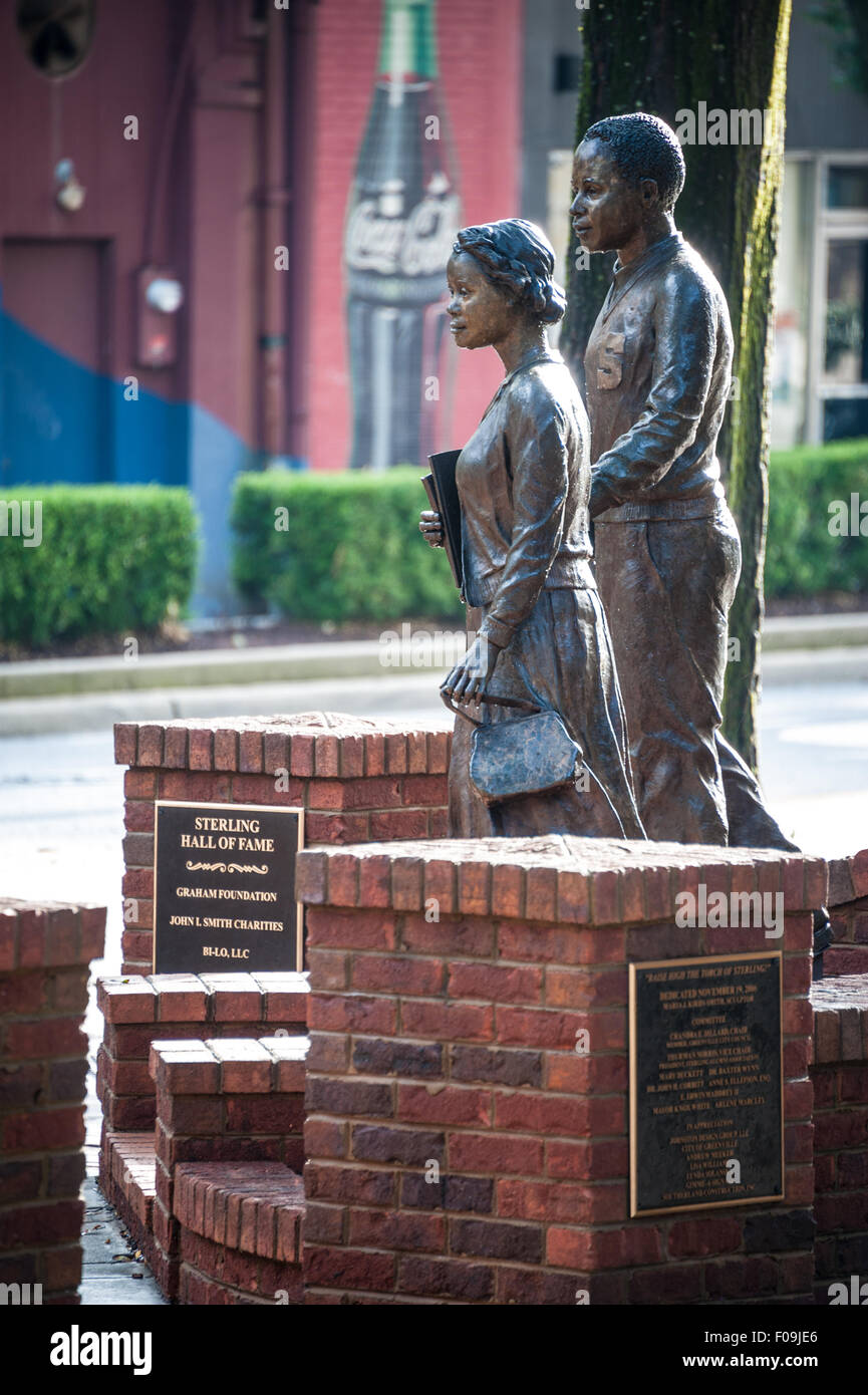 Greenville, South Carolina downtown sculpture commemorating Sterling High students' peaceful sit-ins at Woolworth lunch counter. Stock Photo