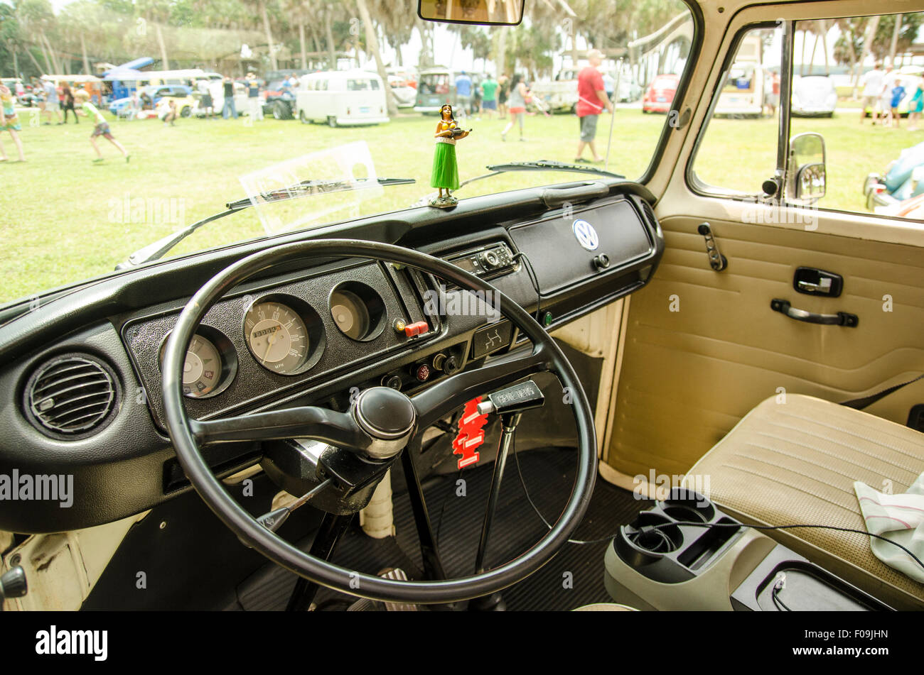 Interior of Volkswagens at VW's over the Skyway car show. Stock Photo