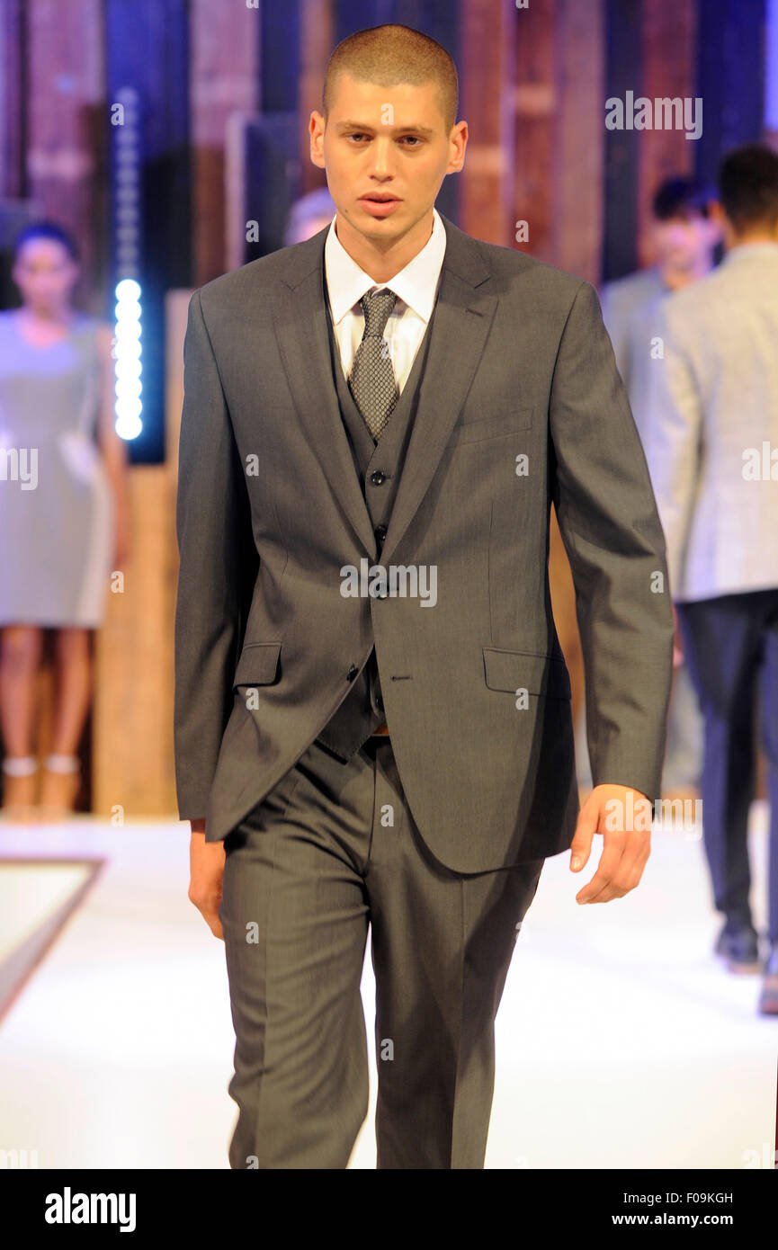 Models on the Moda Spring Summer 2016 Menswear Catwalk. Moda, one of the country's premier trade fashion shows for fashion buyers,took place at the NEC, Birmingham, UK, 9th-11th August 2015. Credit:  Antony Nettle/Alamy Live News Stock Photo