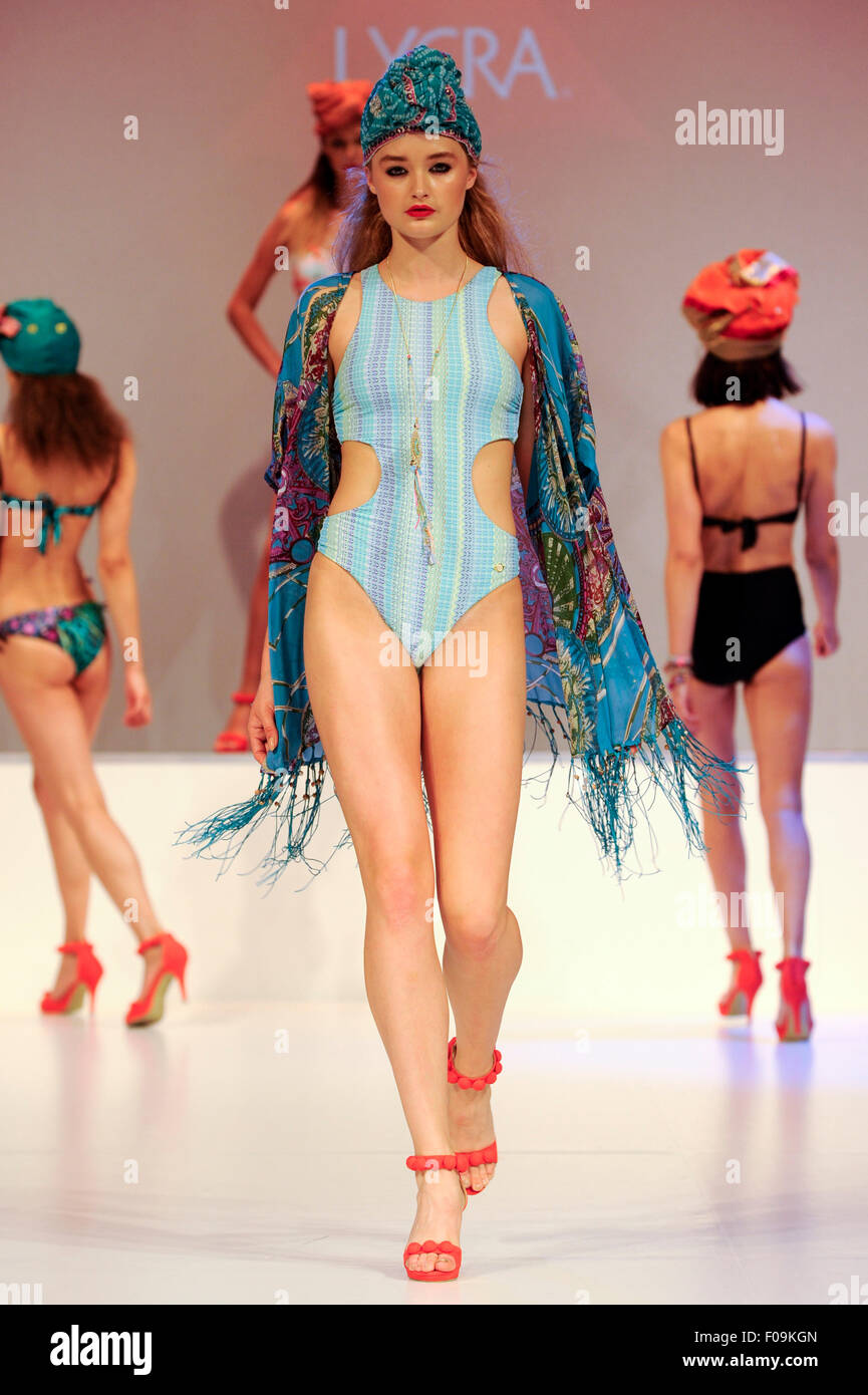 Models on the Moda Spring Summer 2016 Lingerie & Swimwear Catwalk. Moda,  one of the country's premier trade shows for fashion buyers, took place at  the NEC, Birmingham, UK, 9th-11th August 2015.