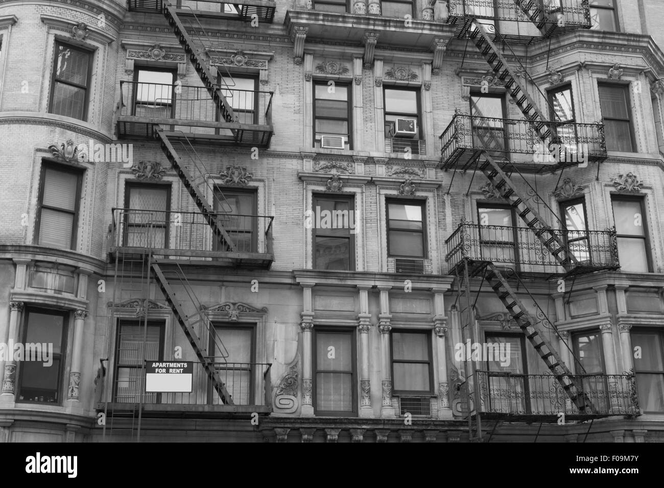 Characteristic fire escape that can be found in many areas of NYC Stock Photo