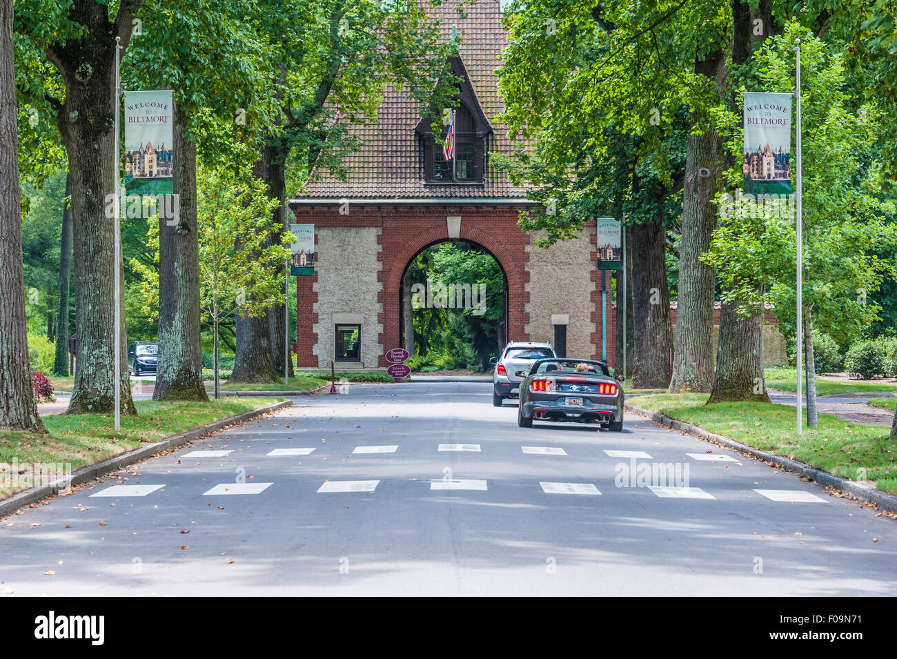 Entrance to the lavish Biltmore House and Estate in Asheville, North Carolina, USA. Stock Photo