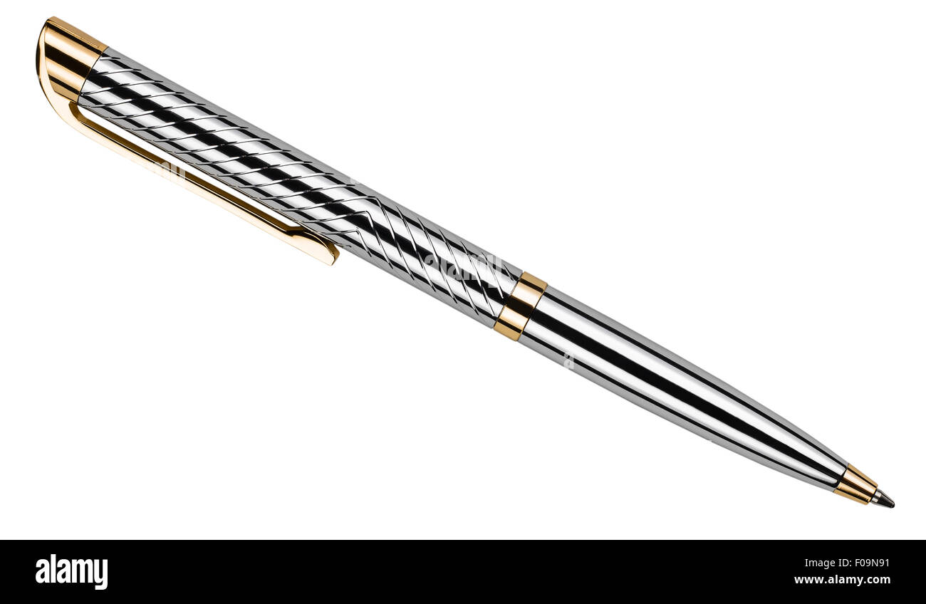 Silver pen isolated on a white background Stock Photo - Alamy