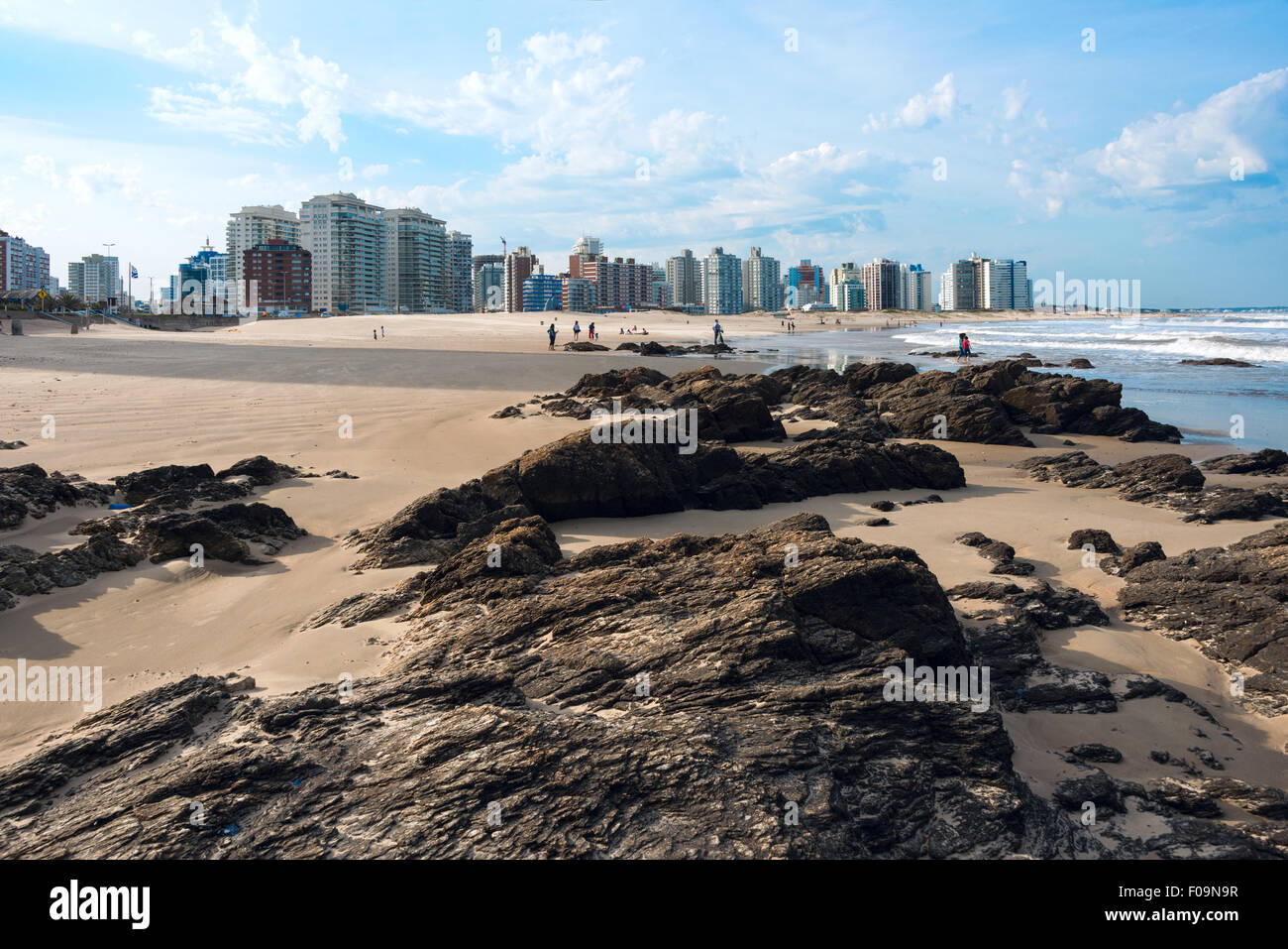 Residents of Punta del Este held on the beach unusually hot weekend in winter - August 9, 2015, In Maldonado, Uruguay Stock Photo