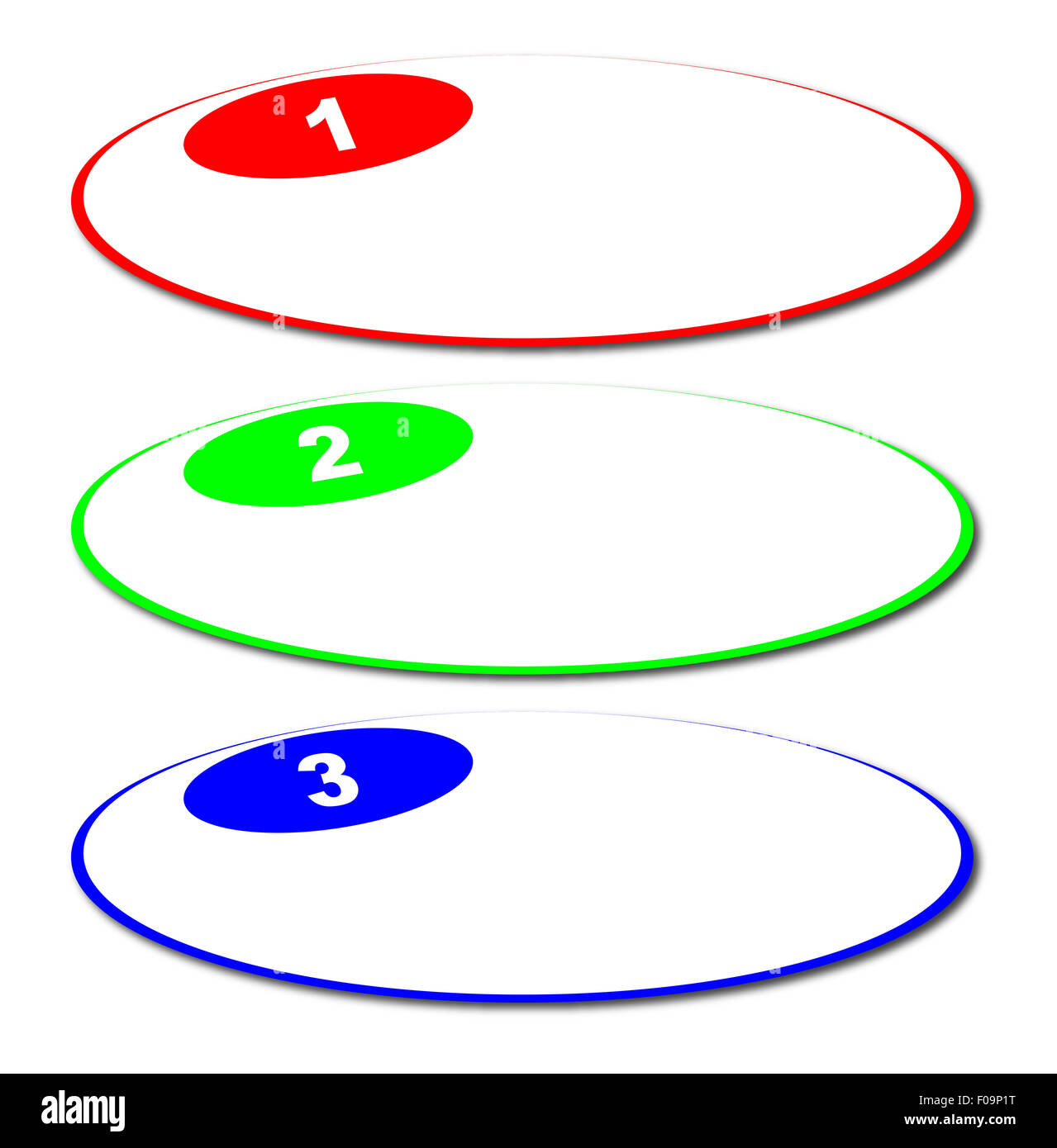 Red green and blue oval balloons with 3 steps over a white background Stock Photo