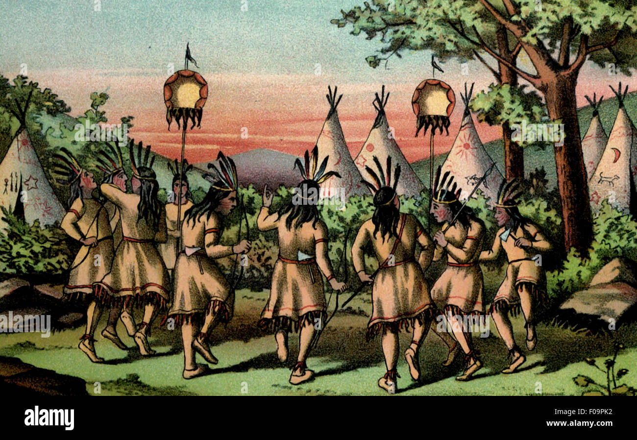 Native American War Dance, circa 1850 Stock Photo