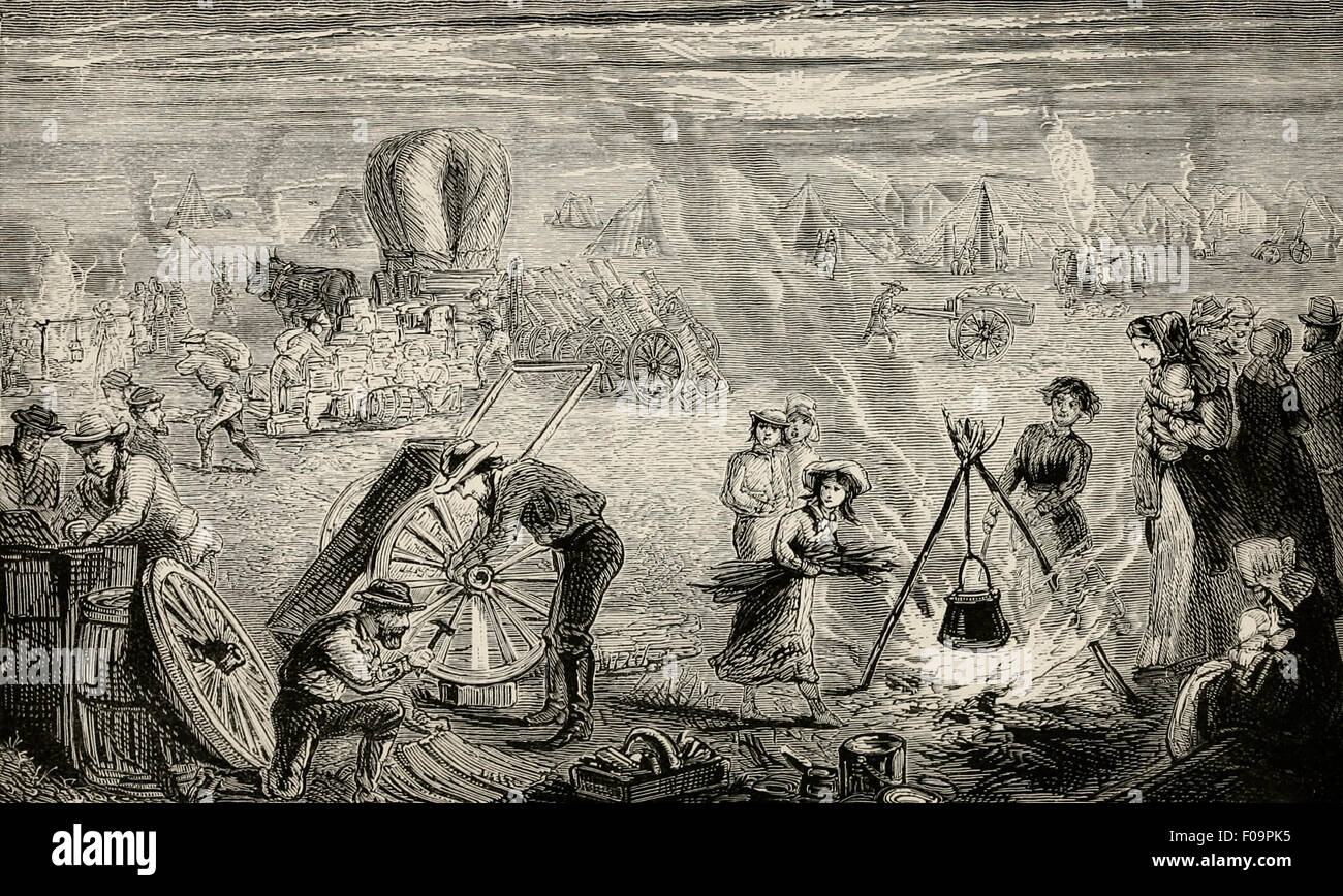 Gathering to Zion - Mormon Life on the Plains, circa 1850 Stock Photo