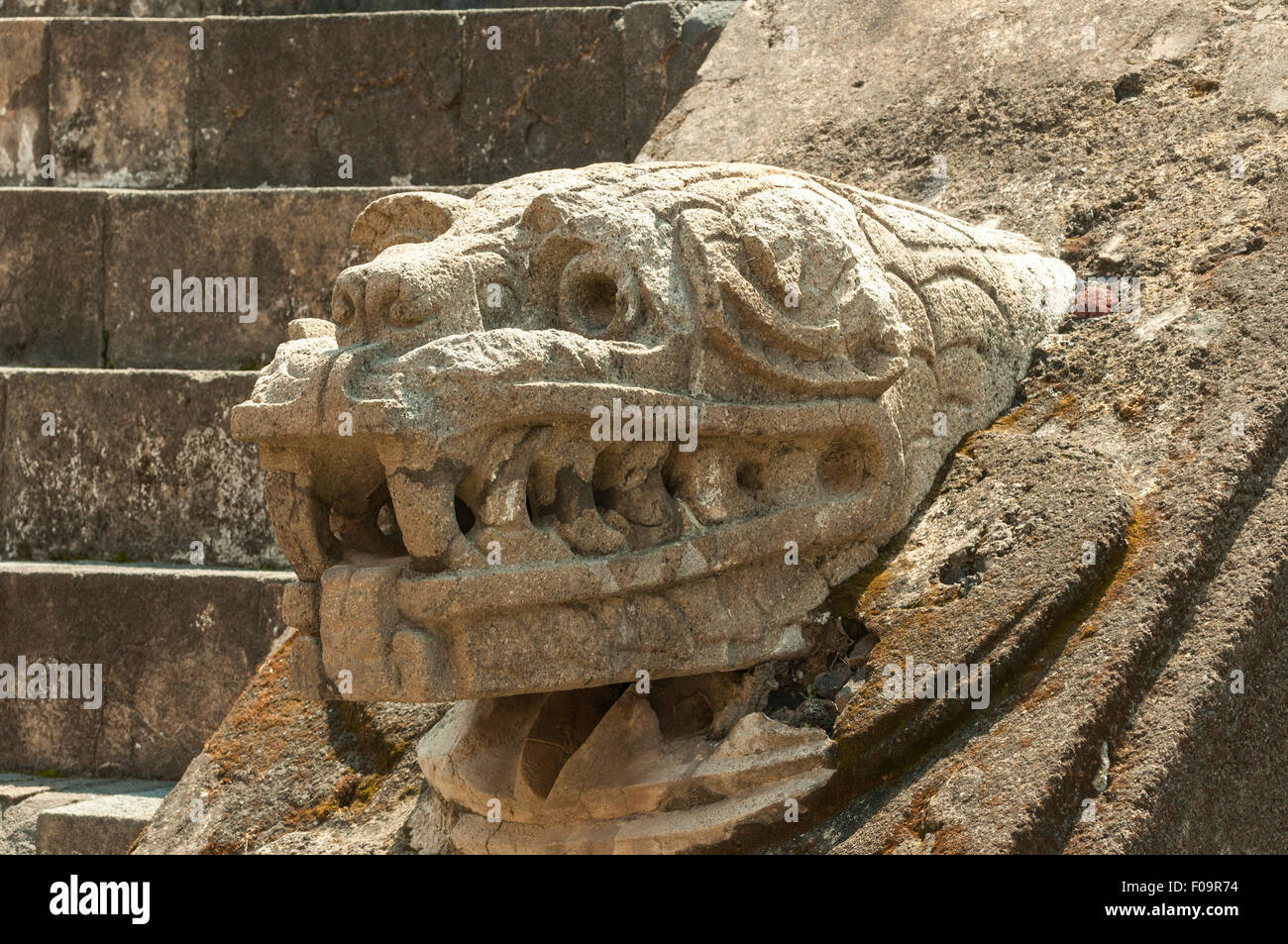 Serpent at Templo de Quetzalcoatl, Teotihuacan, Mexico Stock Photo