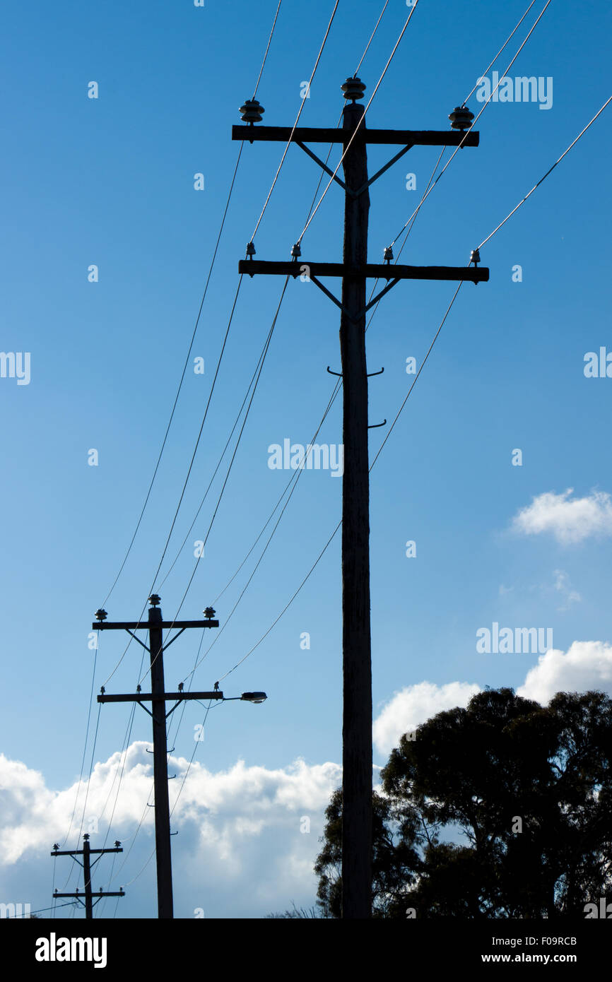 Silhouette of Overhead Power Lines and Poles with cloudy skies Stock ...