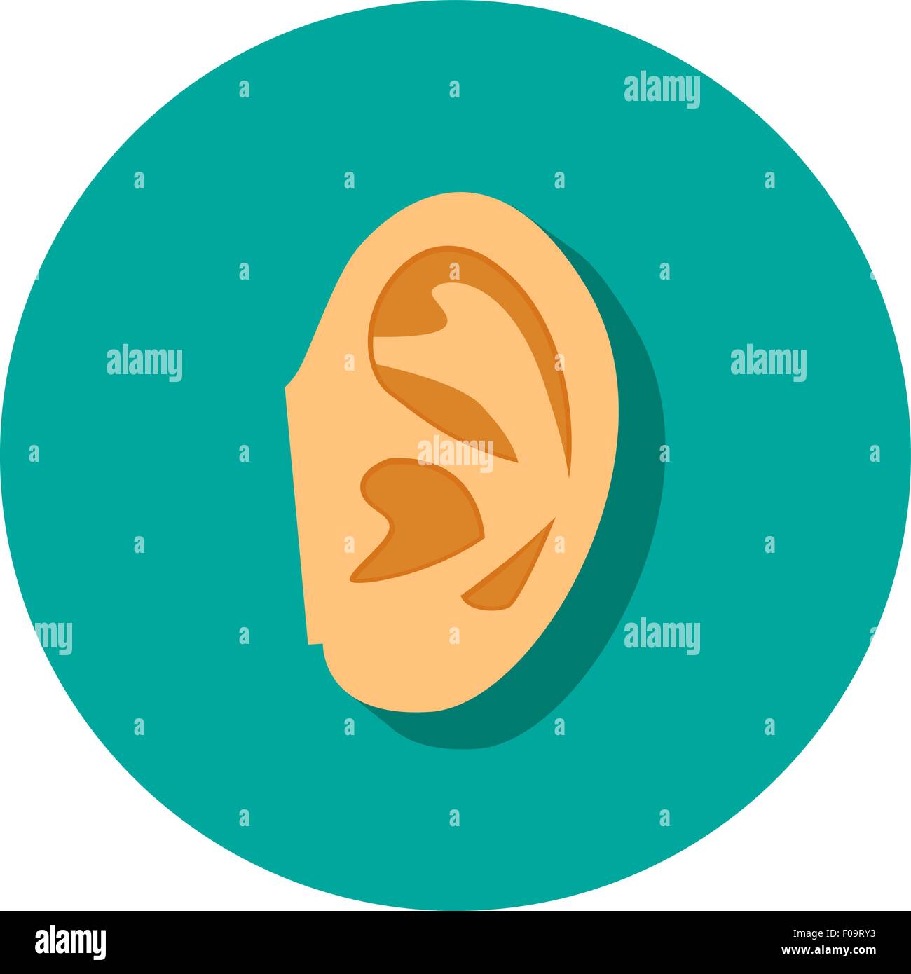 human ear icon with shadow in flat style, vector Stock Vector
