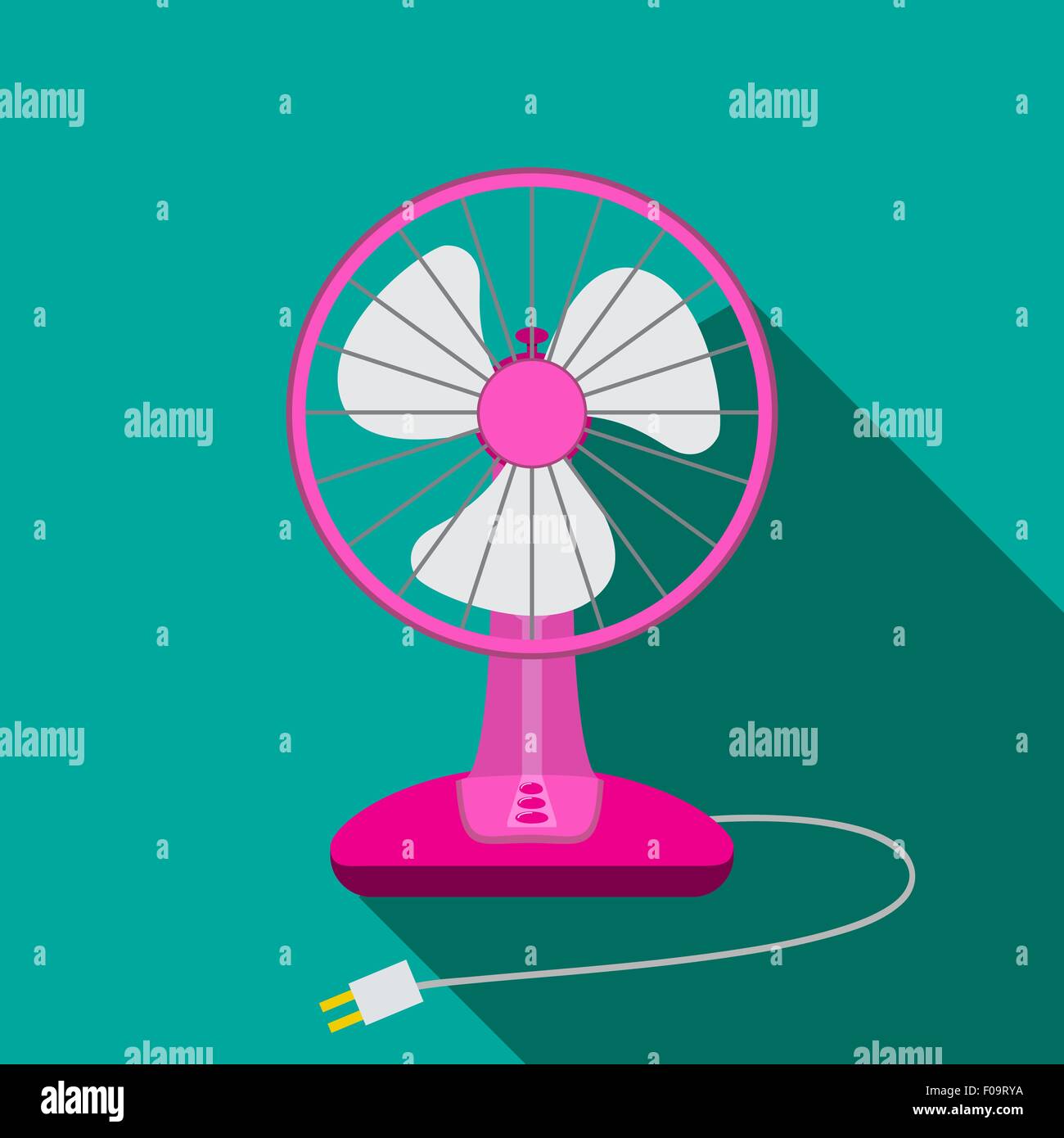 Front view of mini electric fan for home with button, vector Stock Vector