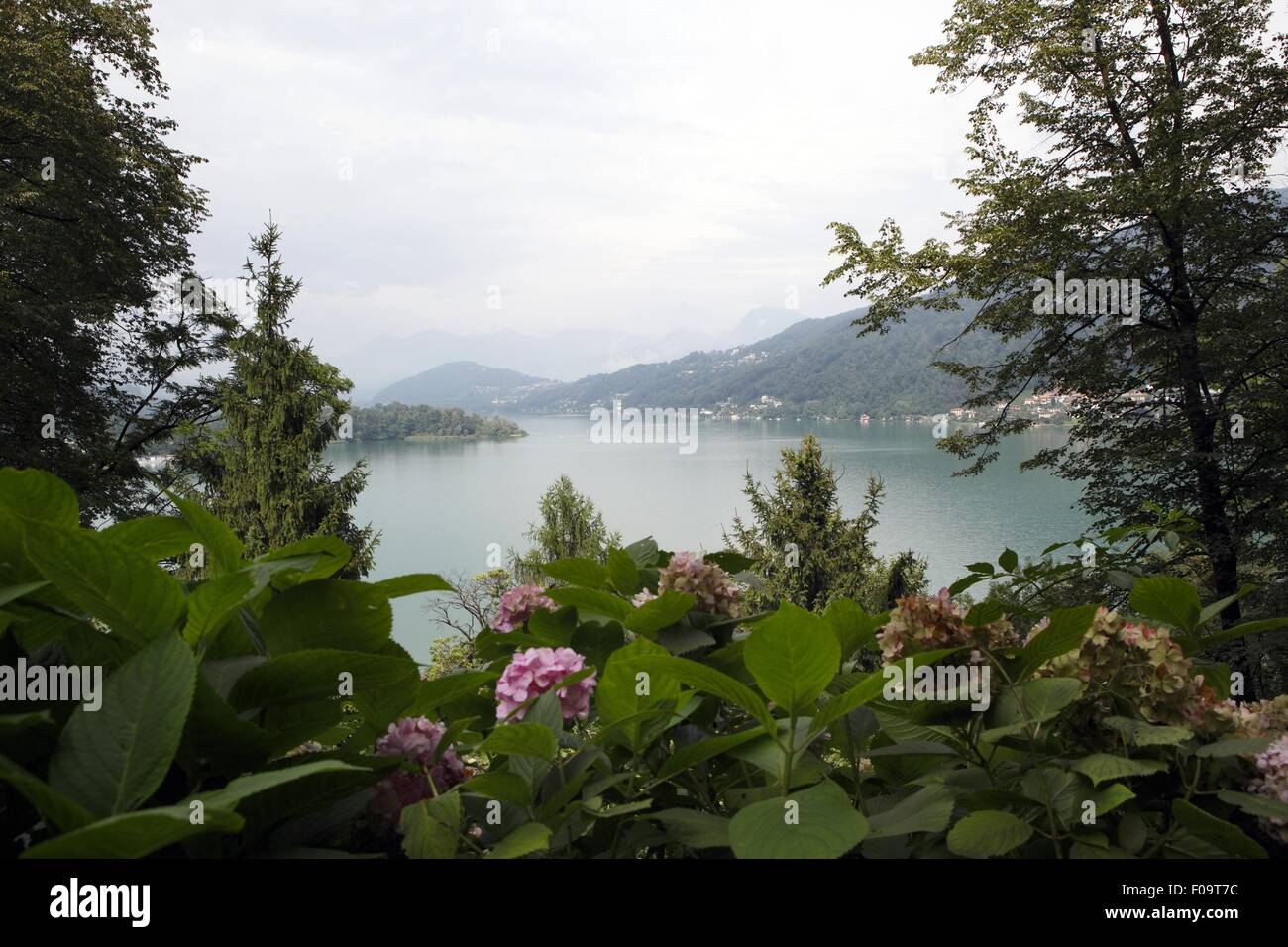 View of Lake Lugano from Grotto Sassalto in Caslano, Ticino