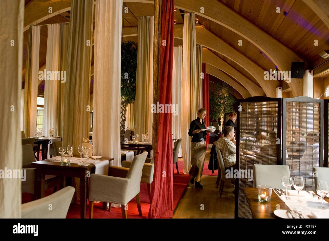 People at Restaurant La Salla in hotel Schloss Elmau, Upper Bavaria, Germany Stock Photo